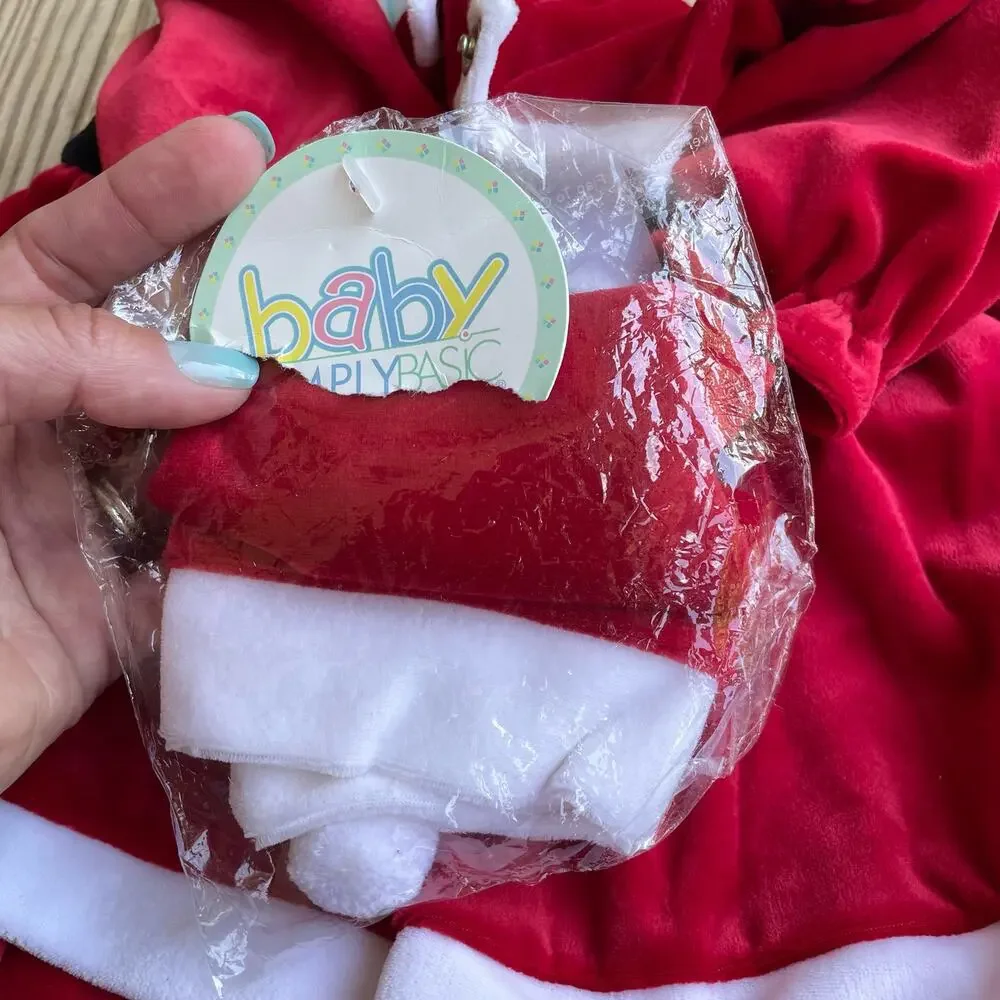 Vintage Santa Outfit Baby Girl 3-6 M Christmas Infant Red Coverall Simply Basic